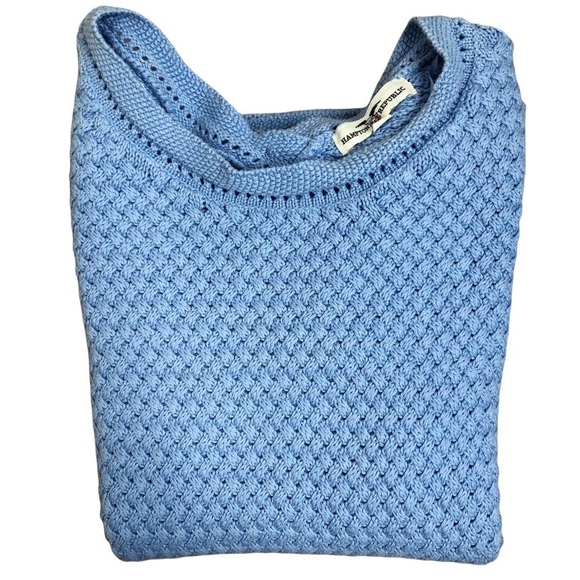 Light Blue Knit Sweater Small - Hampton Republic 27 woven cotton pullover - Picture 3 of 7